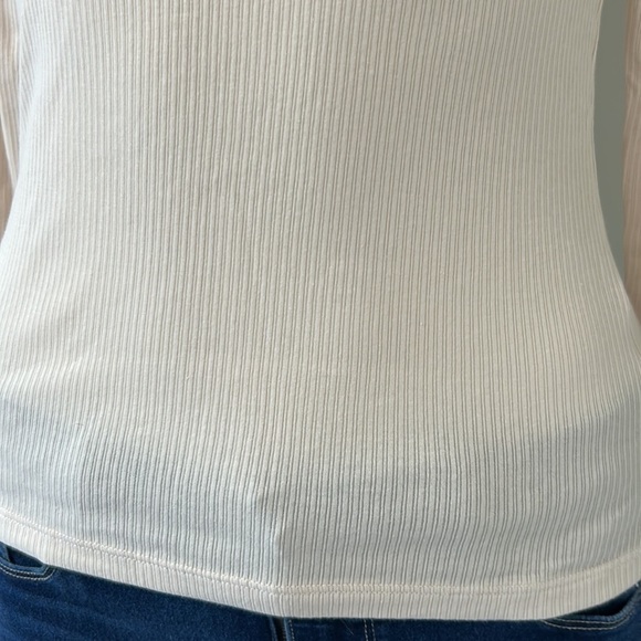 MONROW Top Rib Tee Bone Color Long Sleeve Shirt Stretch Sz M NEW - Picture 6 of 12